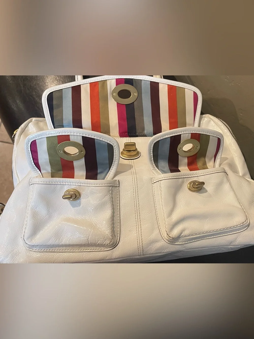 Coach Peyton limited edition Legacy White Satchel Gold Hardware turnlock y2k